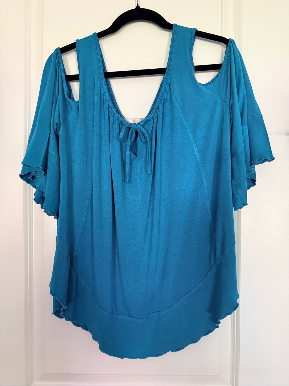 Boston Proper Teal Cold-Shoulder Tie-Front Blouse